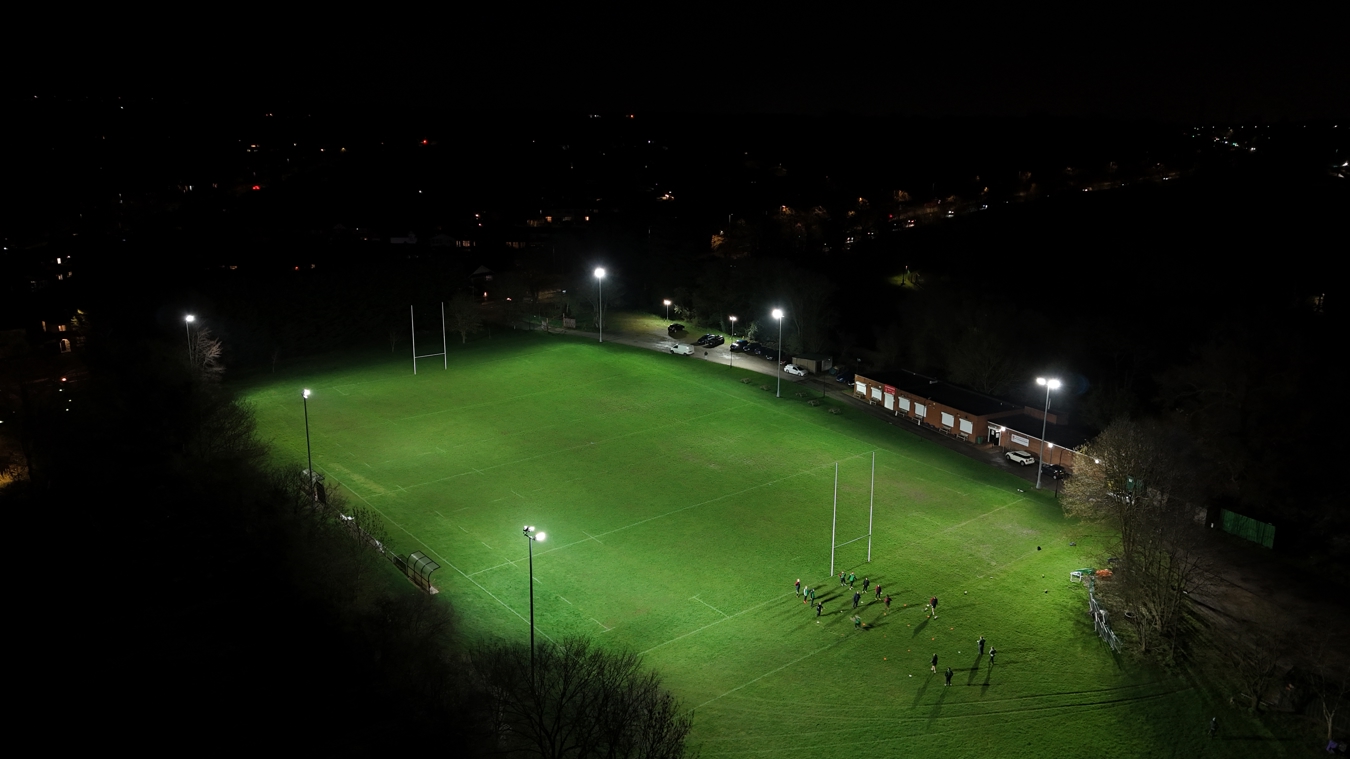 Lumosa LED rugby field lighting providing uniform illumination for training and matches.