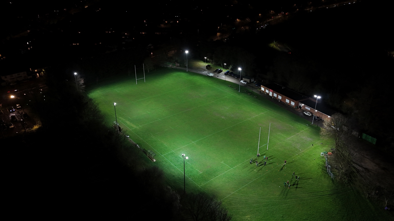Lumosa LED rugby field lighting providing uniform illumination for training and matches.