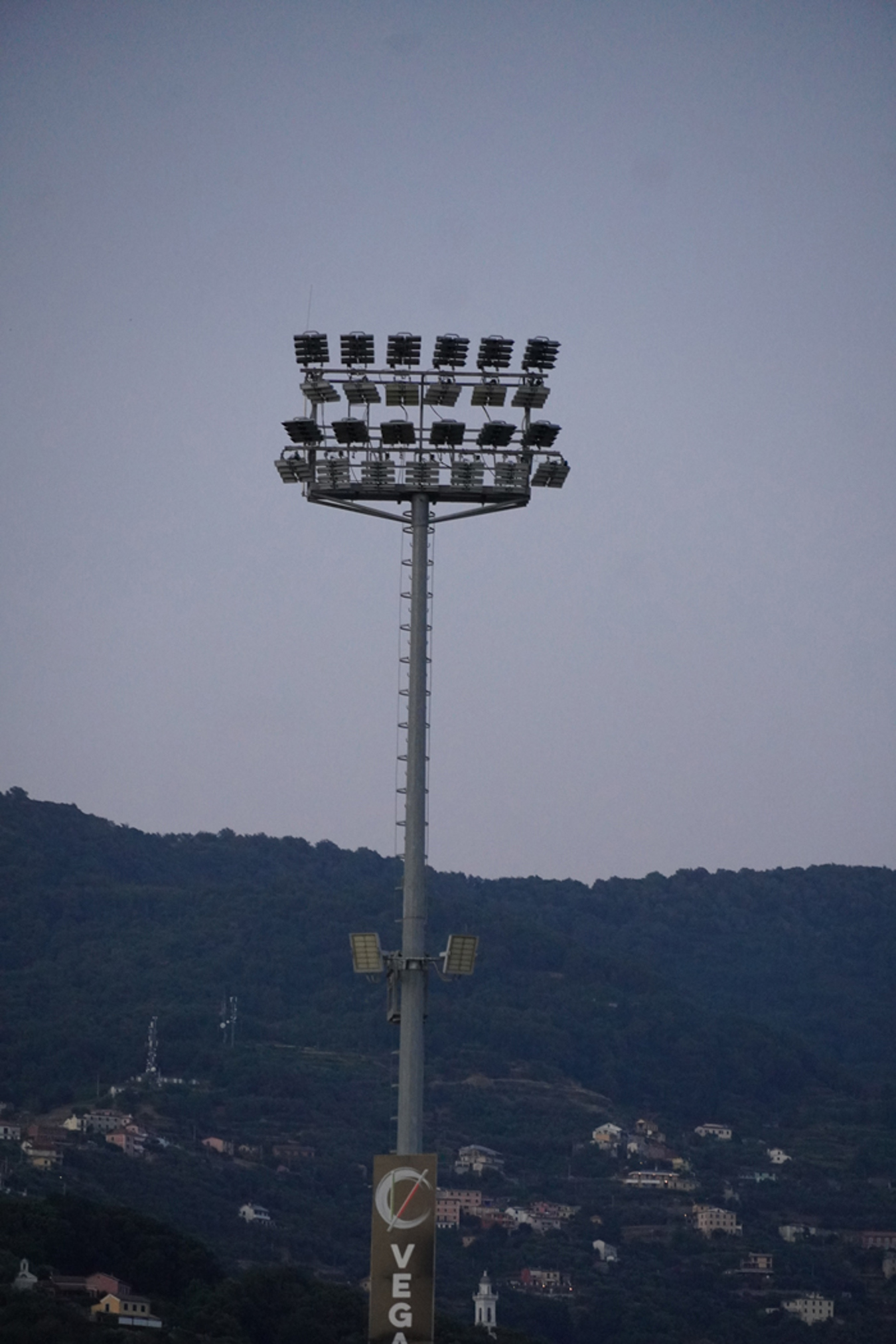 Lighting mast fitted with Lumosa LED floodlights at Stadio Chiavari for Virtus Entella.